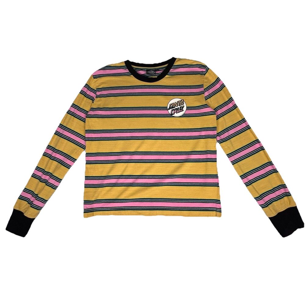Santa Cruz Skateboard Long Sleeve Gold Pink Green Blue Shirt Size Small